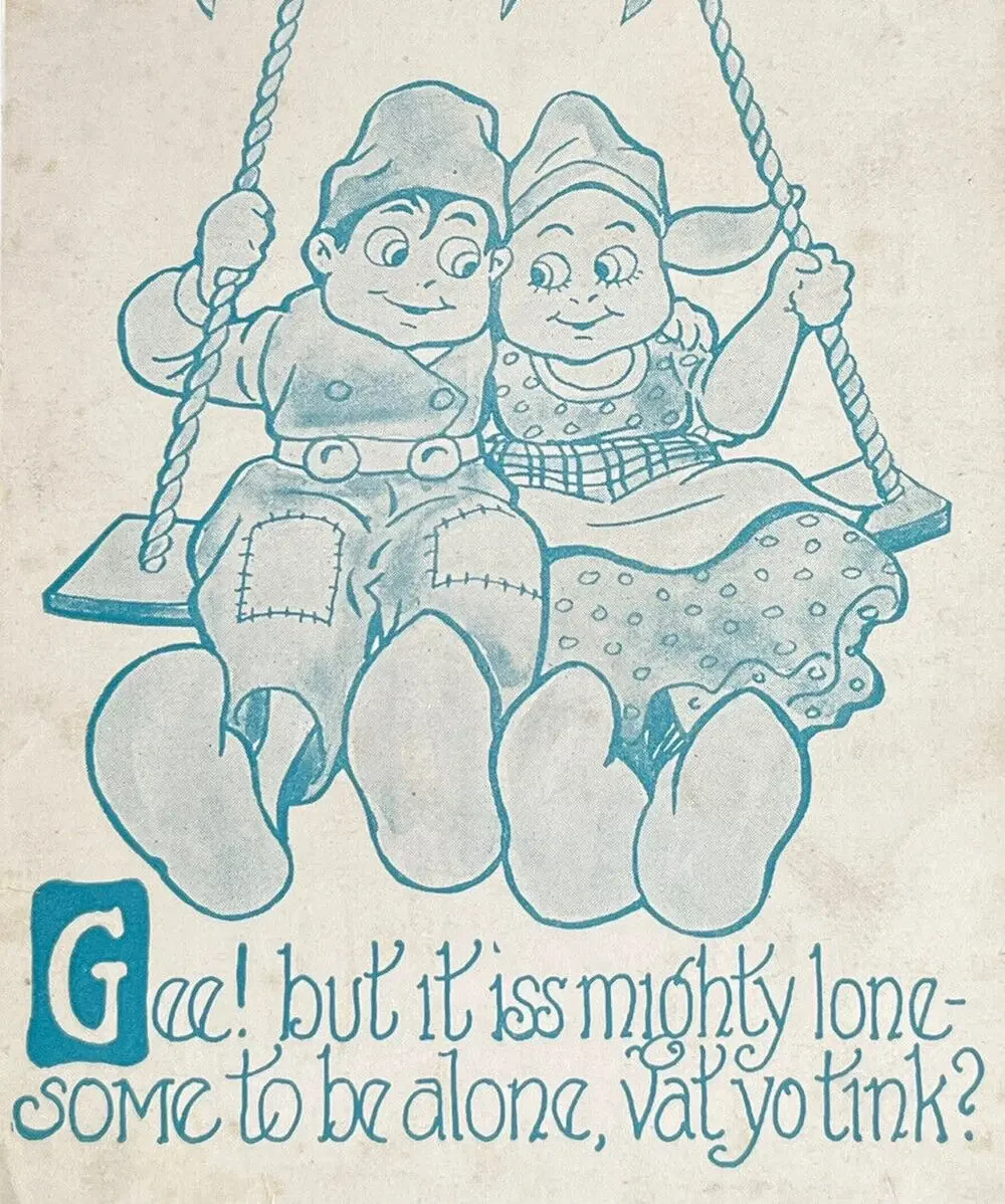 Antique 1913 Ephemera Postcard Humorous Whimsical Dutch Girl Boy Swing Posted